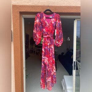 Eliza J Floral High-Low, V Neck, Sheer, Brand New with Tags, Size 4 (orig. $188)